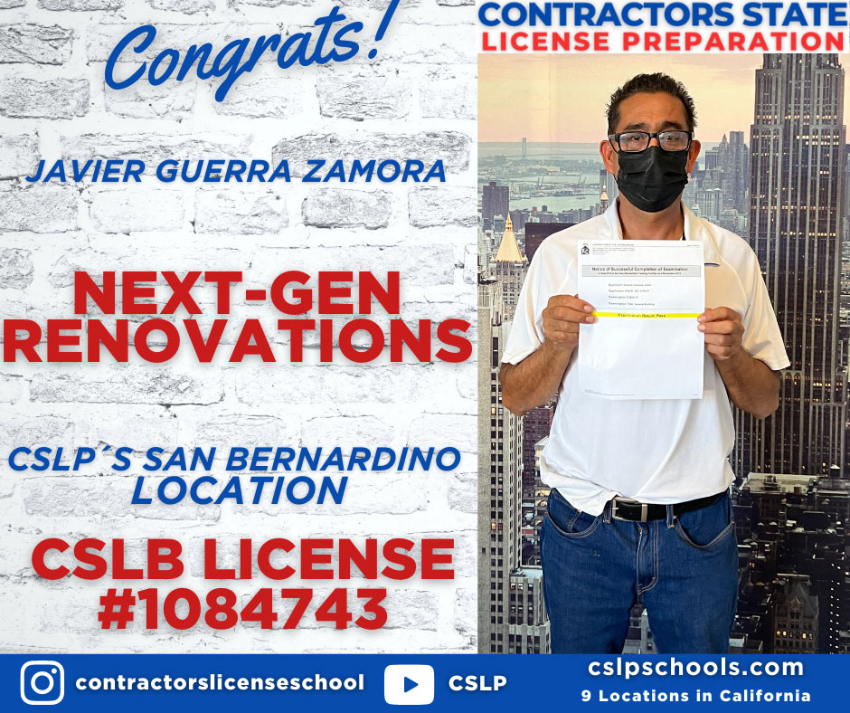 Congratulations Javier for obtaining his General B Contractor License