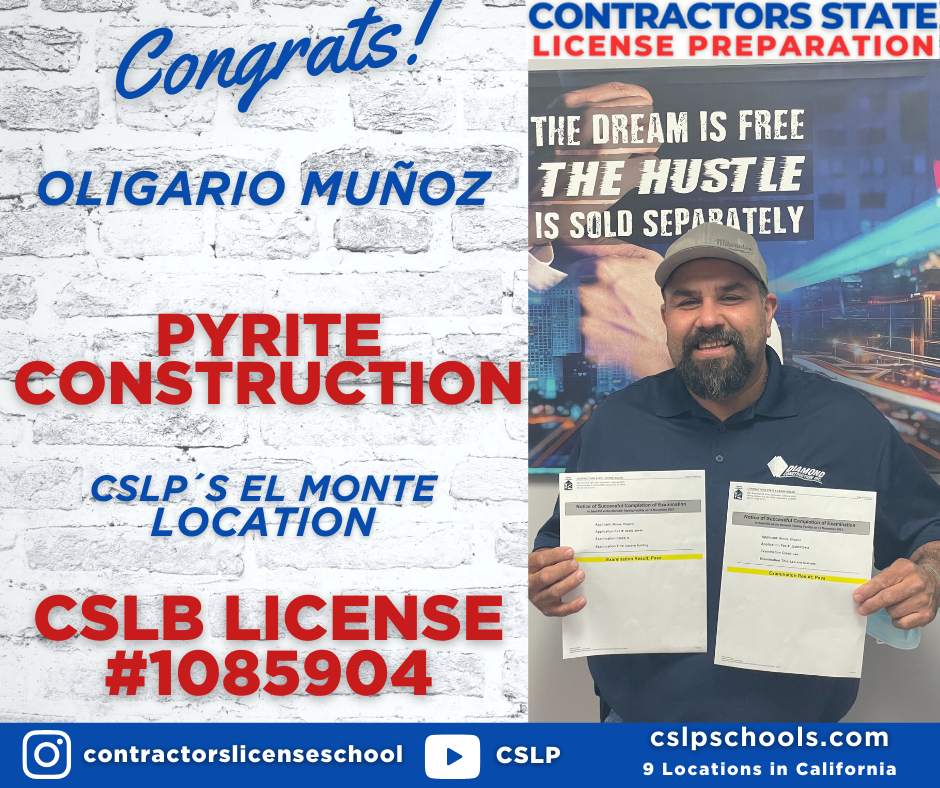 Congratulations Oligario for obtaining his General B Contractor License