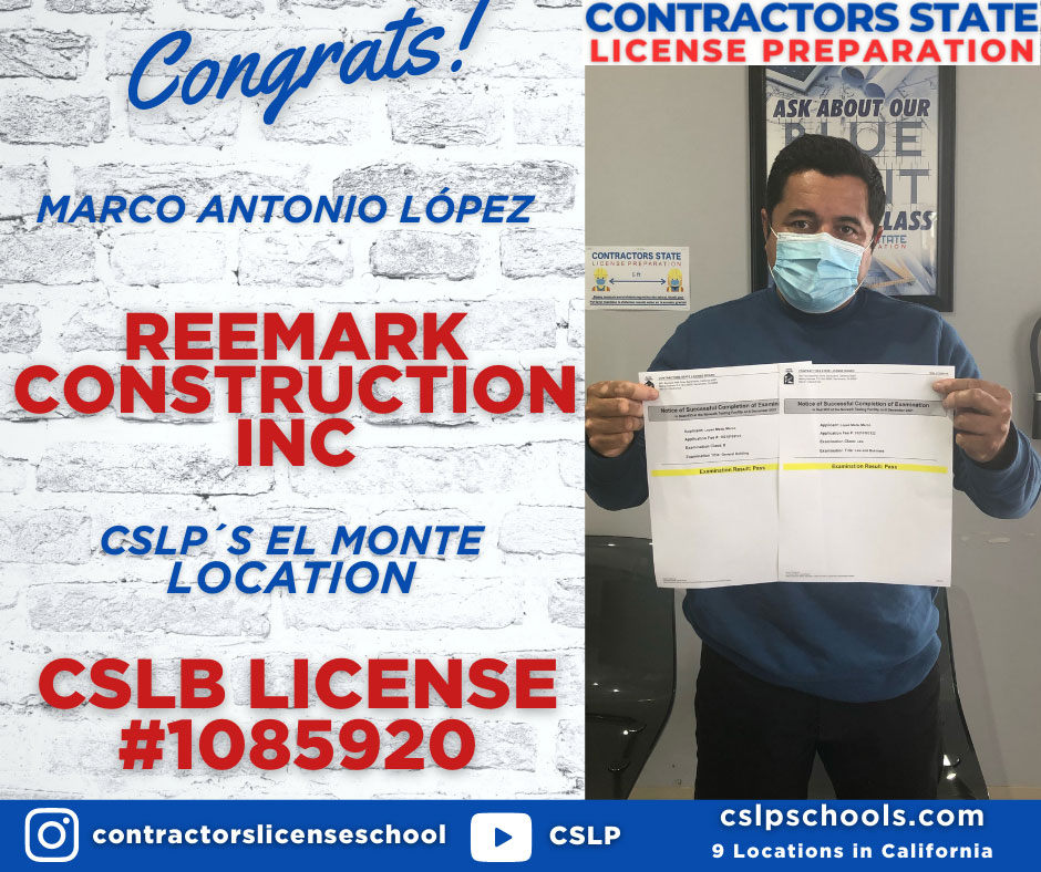 Congratulations Marco for obtaining his General B Contractor License